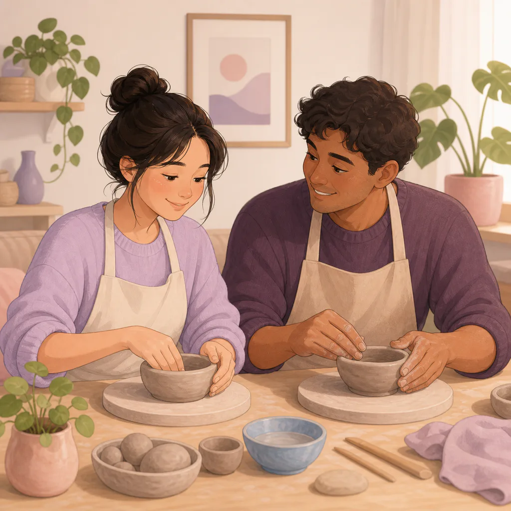 A couple tries simple hand-building with clay together.